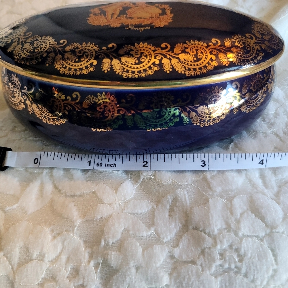 Vintage Limoges France 22-Karat Gold Trinket Box in Cobalt‎ Blue Pre 1930 Signed - Picture 12 of 14